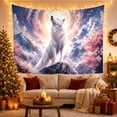 thumbnail image 3 of White Wolf Howling on Rock in Moonlit Mountains With Pink Blossoms, Mystical Fantasy for Nature Lovers, Dreamy Wall Art, Housewarming Gift, Tapestry Wall Hanging for Bedroom and Living Room, 3 of 7