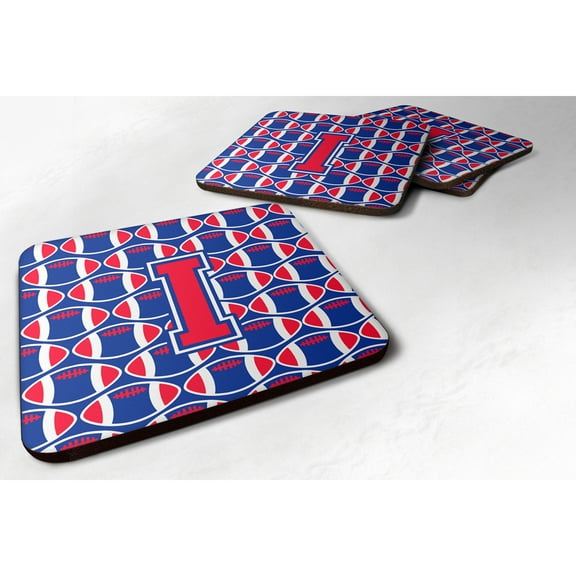 Letter I Football Harvard Crimson and Yale Blue Foam Coaster Set of 4