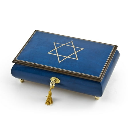 Handcrafted Royal Blue Music Jewelry Box with Star of David Inlay - A Whole New World