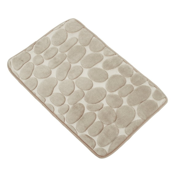 Unique Bargains Bathroom Rugs Polyester Bath Mat Machine Washable Beige Cobblestone Pattern 60x40cm