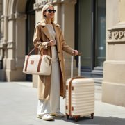 Coolife 3 Piece Luggage Set Carry On Suitcase with Hardside Durable TSA Lock Spinner Wheels (Apricot White, DB/TB/20)