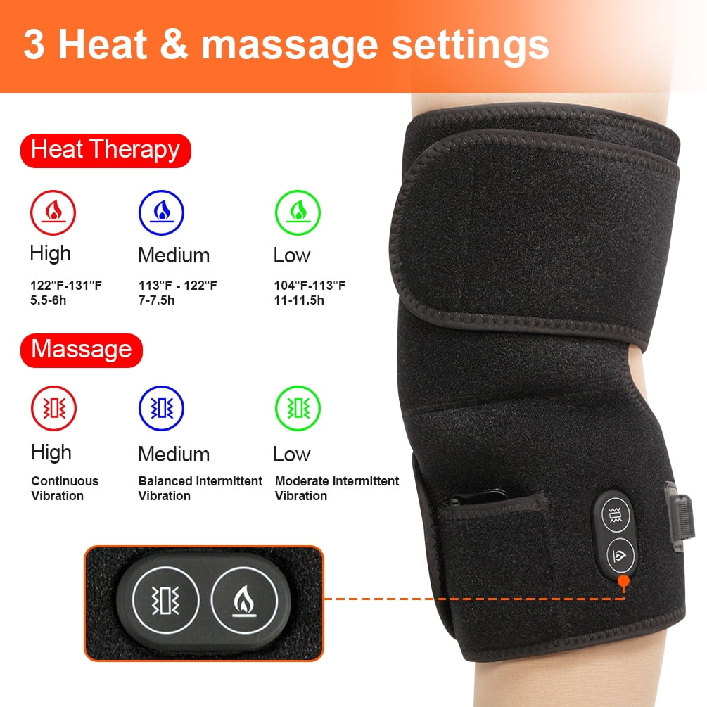 Snow Deer Heated Knee Brace Wrap 3 Adjustable 7.4V 2200mAh Lithium Battery Vibration Knee Massager with Heating Pad for Knee Pain Join Pain Relief