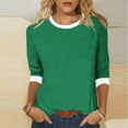 thumbnail image 2 of JURANMO 3/4 Length Sleeve Womens Tops Casual Summer Spring Vacation Trendy T Shirts Crewneck Color Block Three Quarter Tunic Blouse Lighten Sales of The Day Green XXL, 2 of 6