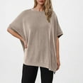 thumbnail image 2 of Olyvenn Women's Casual Oversized Short Sleeve Solid Color Loose Texture Knit Tunic Tops Blouses Batwing Sleeves Casual Tops Beige XL, 2 of 8