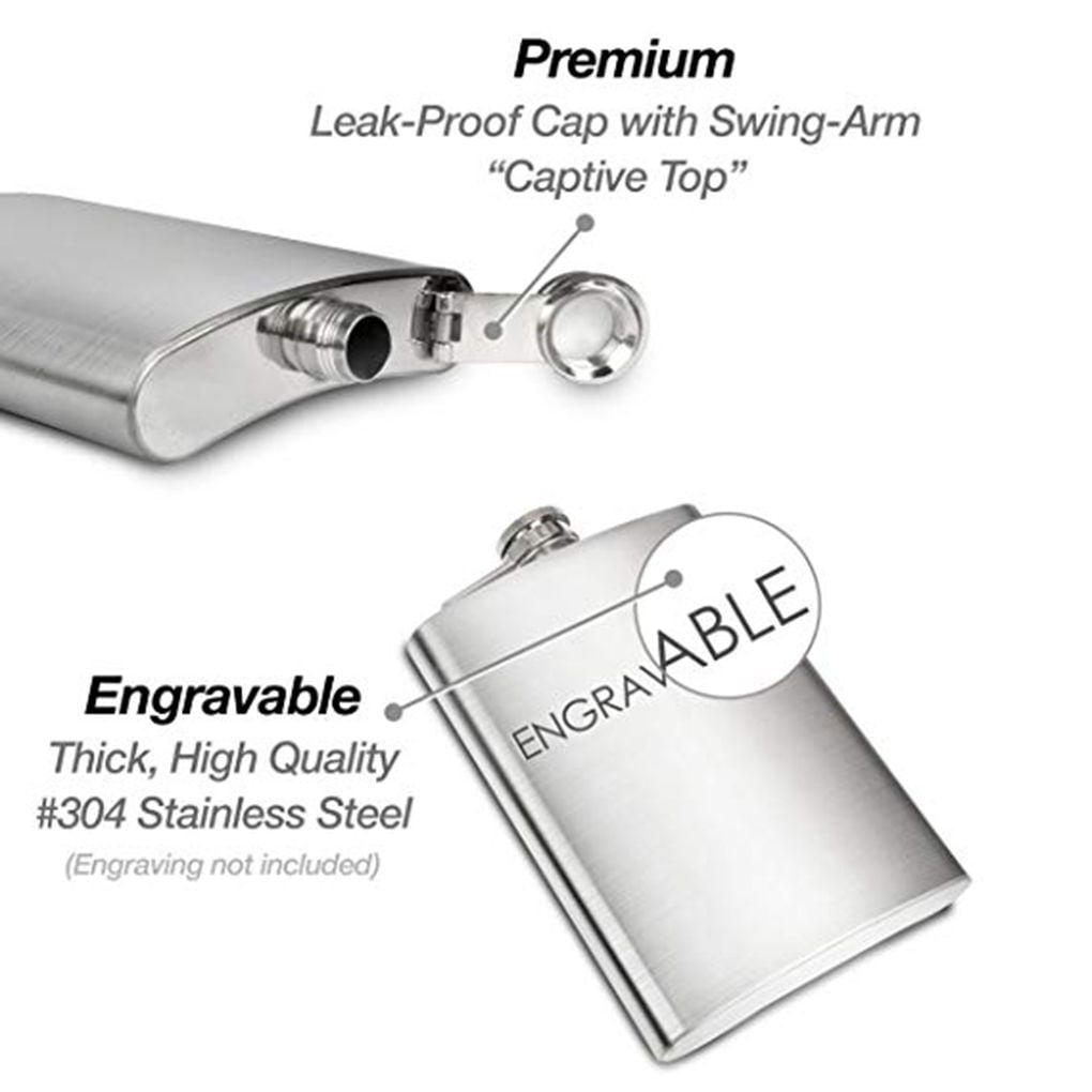 6oz Stainless Steel Purse Hip Flask with a Captive Lid and Free Engraving fl63 