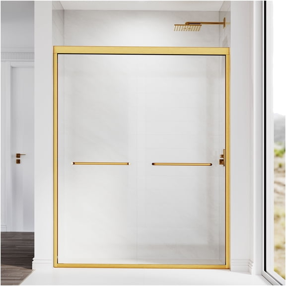 JERFIT Semi-Frameless Sliding Shower Door, 44-48" W x 72" H, Brushed Gold, Adjustable Width, ANSI Certified Tempered Glass, 304 Stainless Steel Handles