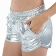 thumbnail image 3 of UJNDER Women's Metallic Shiny Shorts Yoga Pants Sparkly Hot Drawstring Elastic Waist Rave Dance Silver XL, 3 of 6