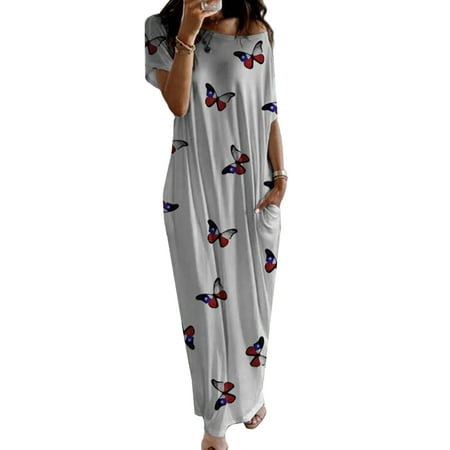 

Avamo Casual Loose Nightshirts Dress for Womens Star Print Short Sleeve T Shirt Dress Sleepwear Long Nightgowns