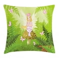 thumbnail image 1 of Nursery Throw Pillow Cushion Cover, Magic Fairy Girl with Floral Hairstyle in Green Forest Pink Butterflies, Decorative Square Accent Pillow Case, 24 X 24 Inches, Green Pale Pink Brown, by Ambesonne, 1 of 2