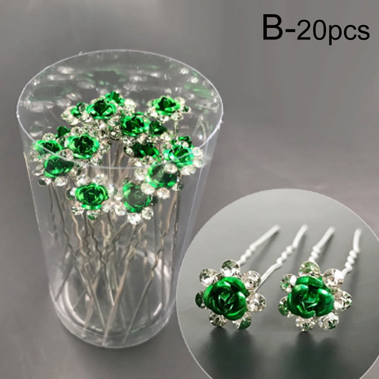 20Pcs Metal U-shaped Hairpin Crystal Flower Bridal Tiara Hair Jewelry Hair Clip Fork Wedding Headpieces Hair Stick Accessories