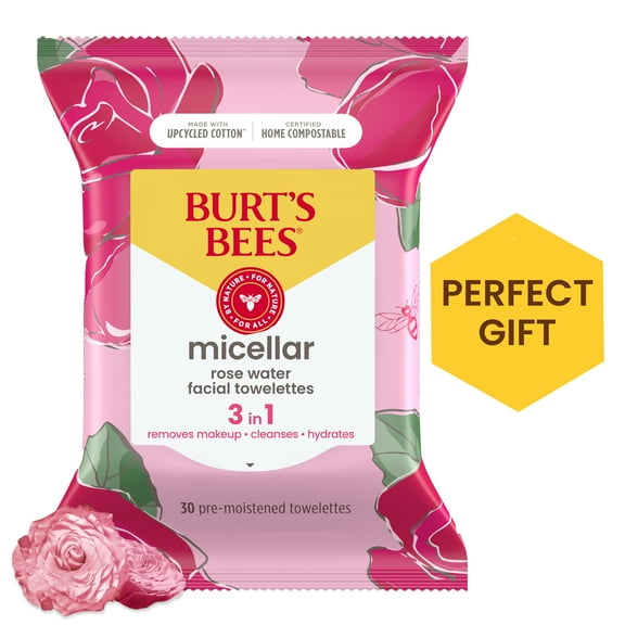 Burt's Bees Micellar Facial Towelettes With Rose Water, 30 ct. Package