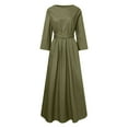 thumbnail image 2 of Ayolanni Dresses for Women Round Neck Long Sleeve Cotton A-Line Maxi Dresses Solid Holiday Boho Casual Long Dress Green XL, 2 of 6