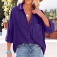 thumbnail image 2 of RYRJJ Womens Cotton Button Down Shirt Oversized Casual Long Sleeve Loose Fit Collared Linen Work Blouse Tops with Pocket(Purple,XL), 2 of 8