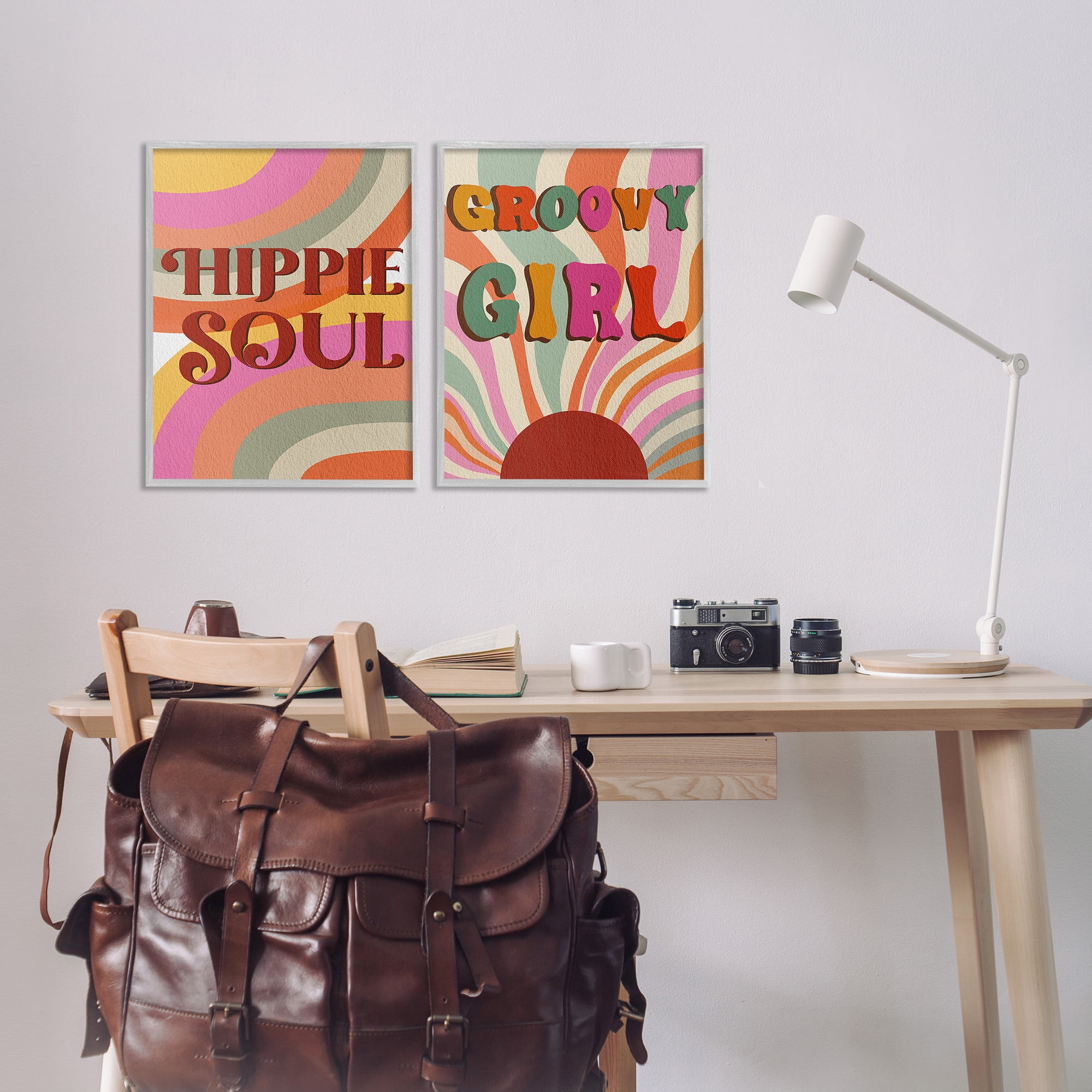 Stupell Industries Groovy Striped Phrases Abstract Painting Gray Framed Art Print Wall Art, 16 x 20, Set of 2