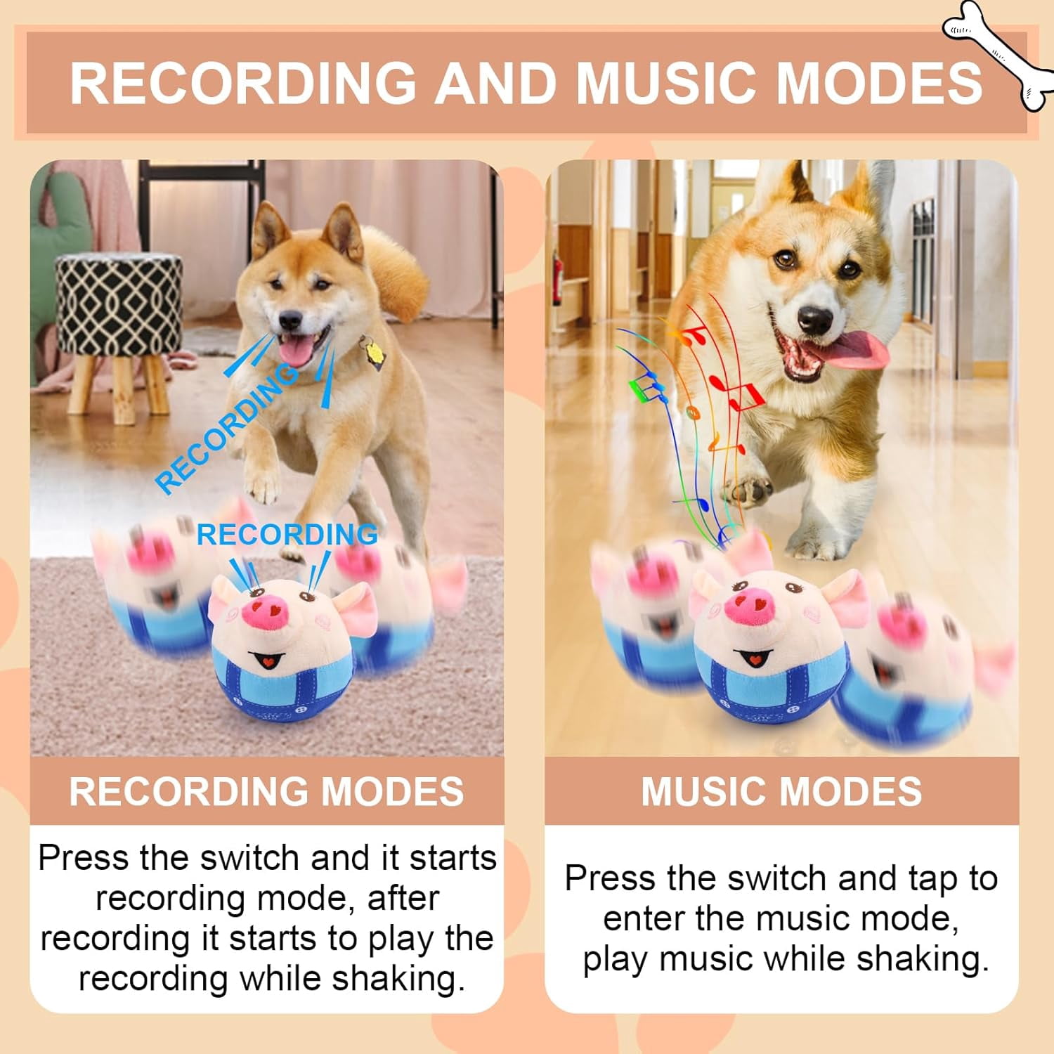 Interactive Dog Toys, Remote Control Version, Automatic Jumping Pig, The Perfect Gift to Keep Your Puppy Busy and Happy with Automatic Moving and Squeaking Sounds