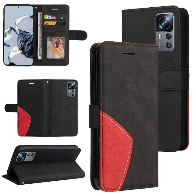 GANGXUN Flip Case for Xiaomi 12T/12T Pro – Leather Wallet Cover with Card Slots, Kickstand & Color Stitching Protective Folio