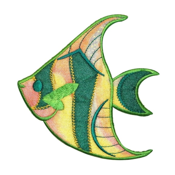 ID 0247 Tropical Angel Fish Patch Swimming Shiny Ocean Iron On Applique