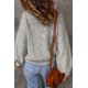 thumbnail image 1 of ABPHQTO Suéter de mujer liso gris con cuello alto y hombros caídos, 1 of 5