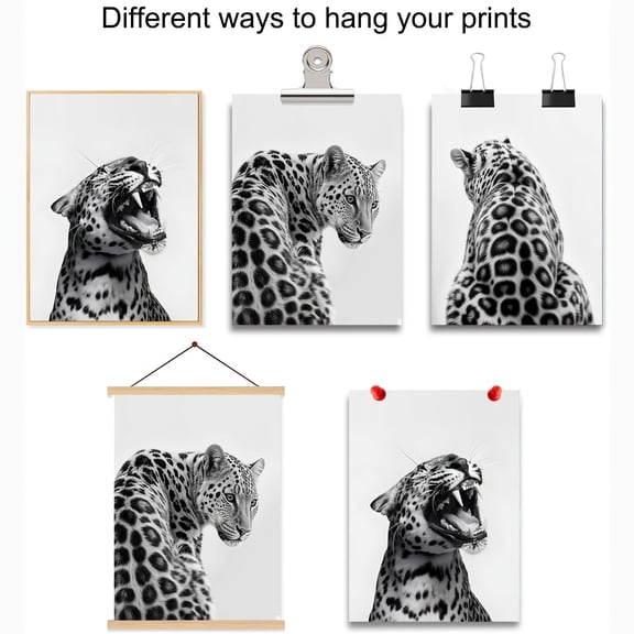 Set of 3 Unframed Black White Animal Cheetah Trendy Art Poster Coquette Room Decor Leopard Funky Painting Canvas Print Minimalist Wall Picture for Dorm,Apartment,Living Room,Bedroom,Modern Home Deco