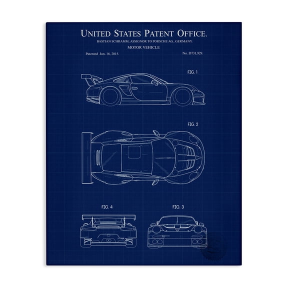 Stupell Industries Motor Vehicle Blueprint Transportation Painting Gallery Wrapped Canvas Art Print Wall Art, 16 x 20