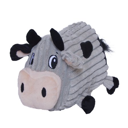 Fleece Squeaky Toy - Fattiez Round Squeaky Plush Dog Toy by Outward Hound, Medium, Cow