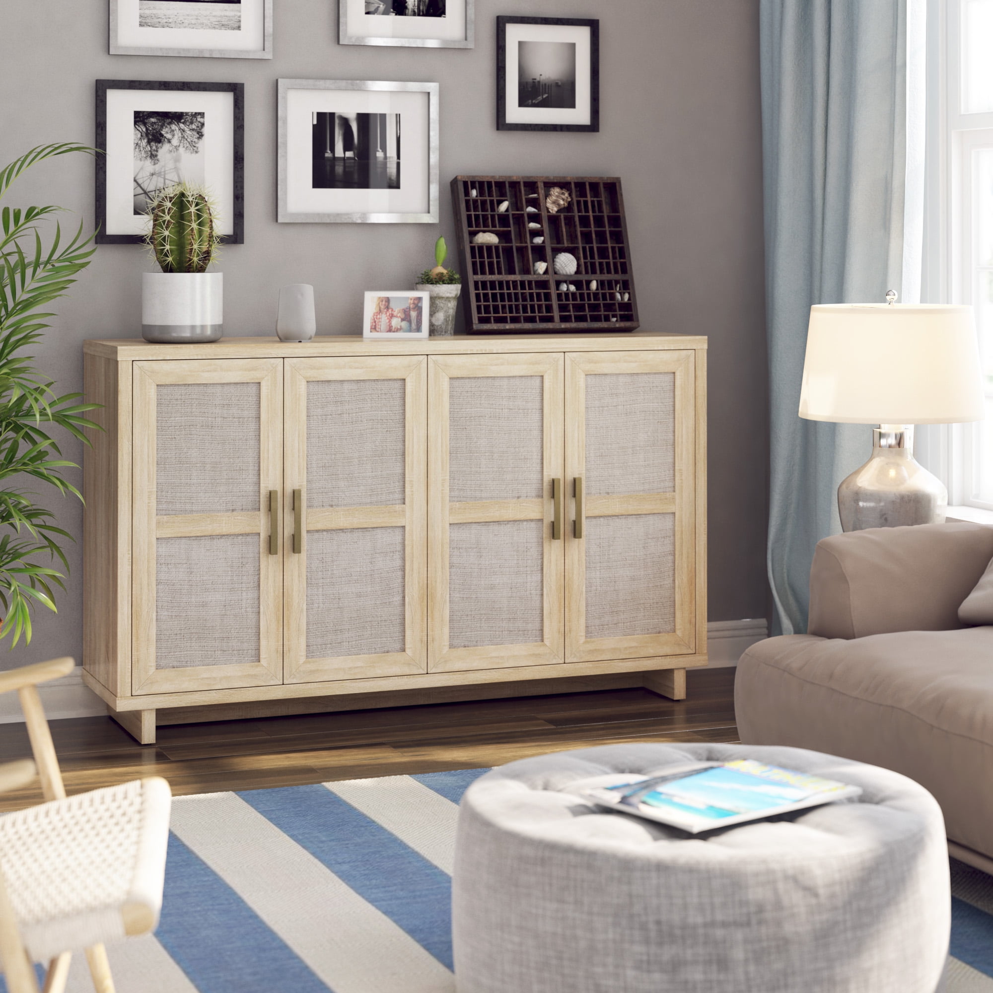 Twin Star Home Coastal Sideboard with Linen Inspired Accents Twin Star Home Coastal Sideboard with Linen Inspired Accents