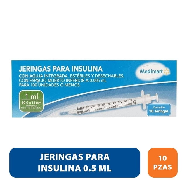 Jeringas para insulina Medimart 0.5 ml para 100 unidades o menos 10 pzas