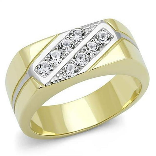 Alamode TK3186-9 Men Two-Tone IP Gold Stainless Steel Ring with Top Grade Crystal in Clear - Size 9