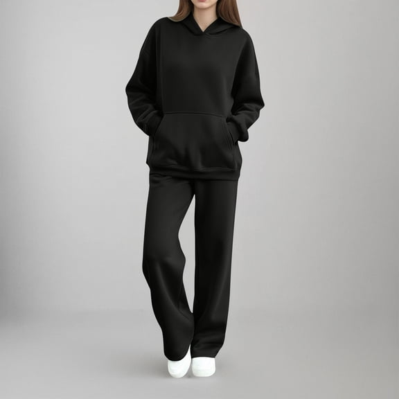 Homenesgenics Casual Women Long Sleeve Hoodie and Pants 2Pc Set With Pockets,Athleisure Two-Piece Set,Hoodie and Pants Set