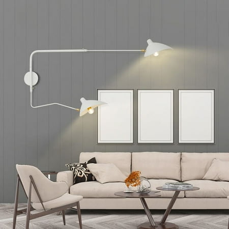 

Litfad 2-Lights Wall Sconce with Curved Arm Metallic Shade Modern Swing Arm Wall Light Fixtures for Bedroom 47 W