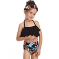 thumbnail image 2 of Arvbitana Family Matching 2Pcs Tankini Set Solid Color Ruffle Camisoles + Leaves Printed Panties Casual Monokini Bathing Suit Beachwear for Daughter  Mom, 2 of 10