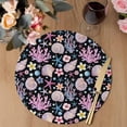 thumbnail image 3 of Beach Coastal Round 15 Inch Placemats Set of 6, Summer Nautical Shell Starfish Coral Black HeatResistant Non Slip Place Mats for Dining Table, Wipeable Braided Kitchen Table Mats for Housewarming, 3 of 9