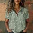 thumbnail image 2 of frariair Independence Day Women Cotton Shirt Printed Fashion Down Shirts Casual Tops Short Sleeve Blouse Green, 2 of 4
