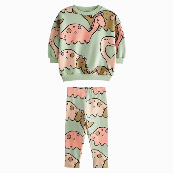 felwors Toddler Baby Boy Fall Winter Clothes Animals Parrem Long Sleeve Sweatshirt Pullover Tops Pants Outfit Set (Green,18-24 Months)