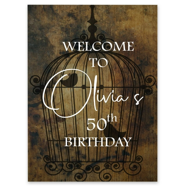 Darling Souvenir MADE WITH LOVE PersonalizedWelcomeBirthdaySignCage Bird Print,Large Decorative Poster For Birthday Party, Celebrations- 18x12