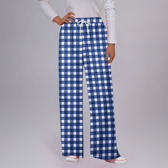 Aloohaidyvio Pants for Women No Boundaries Checkered Printed Drawstring Side Pockets Sports And Casual Pants