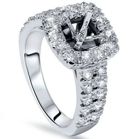 Pompeii 1ct Cushion Halo Engagement Ring Setting 14K White Gold (G/H,SI2-I1)