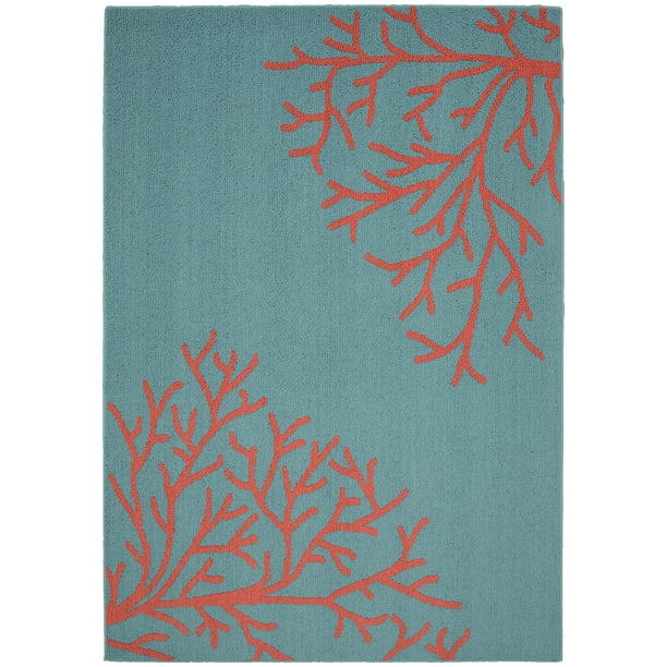 Garland Rug Sea Coral Teal/Santa Fe Coral 8'x10' Nautical Indoor Area