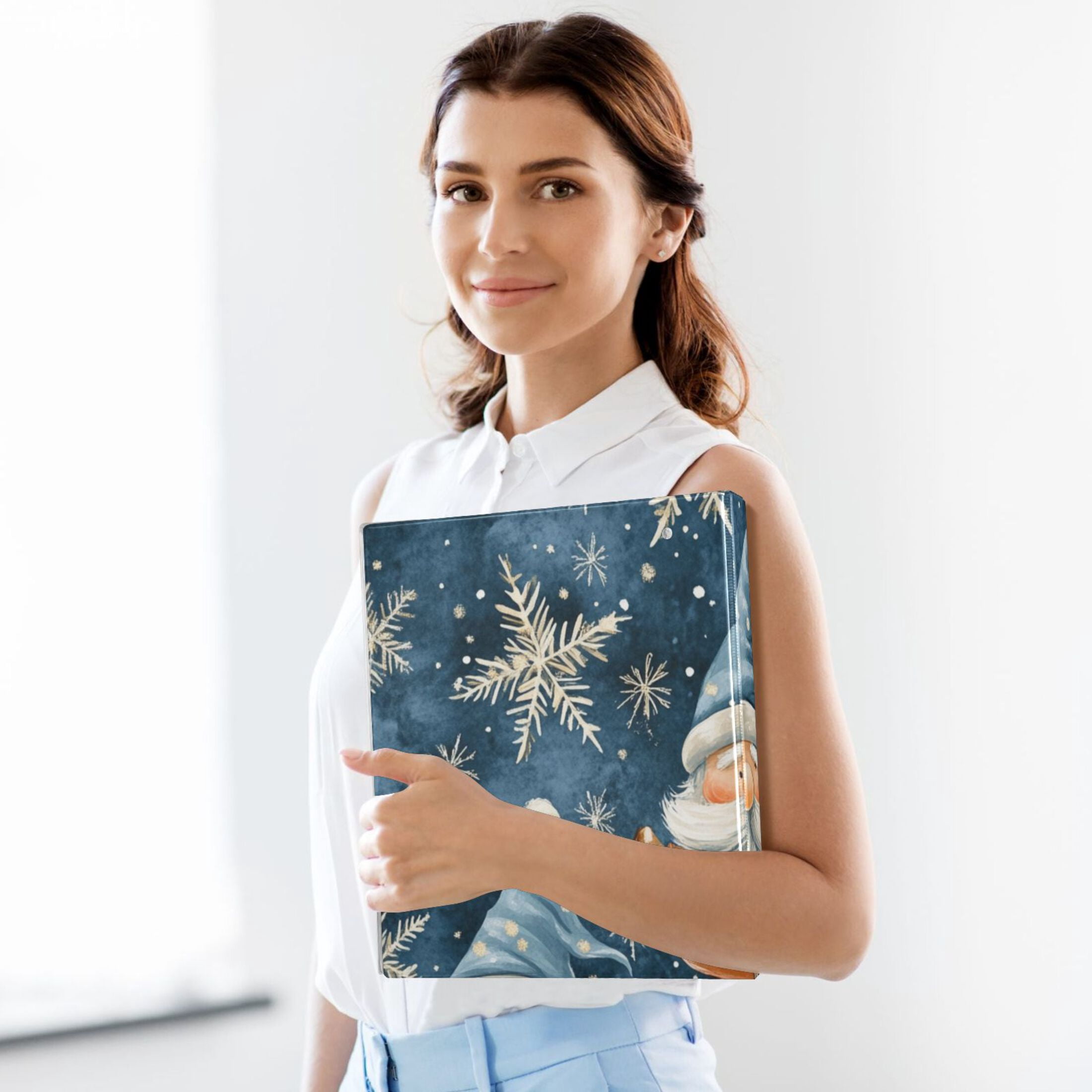 Gnomes Star Snowflakes 3 Ring Binders 1.5 inch Hardcover File Folders with Interior Pockets A4 Size Organizer for School Office Hospital
