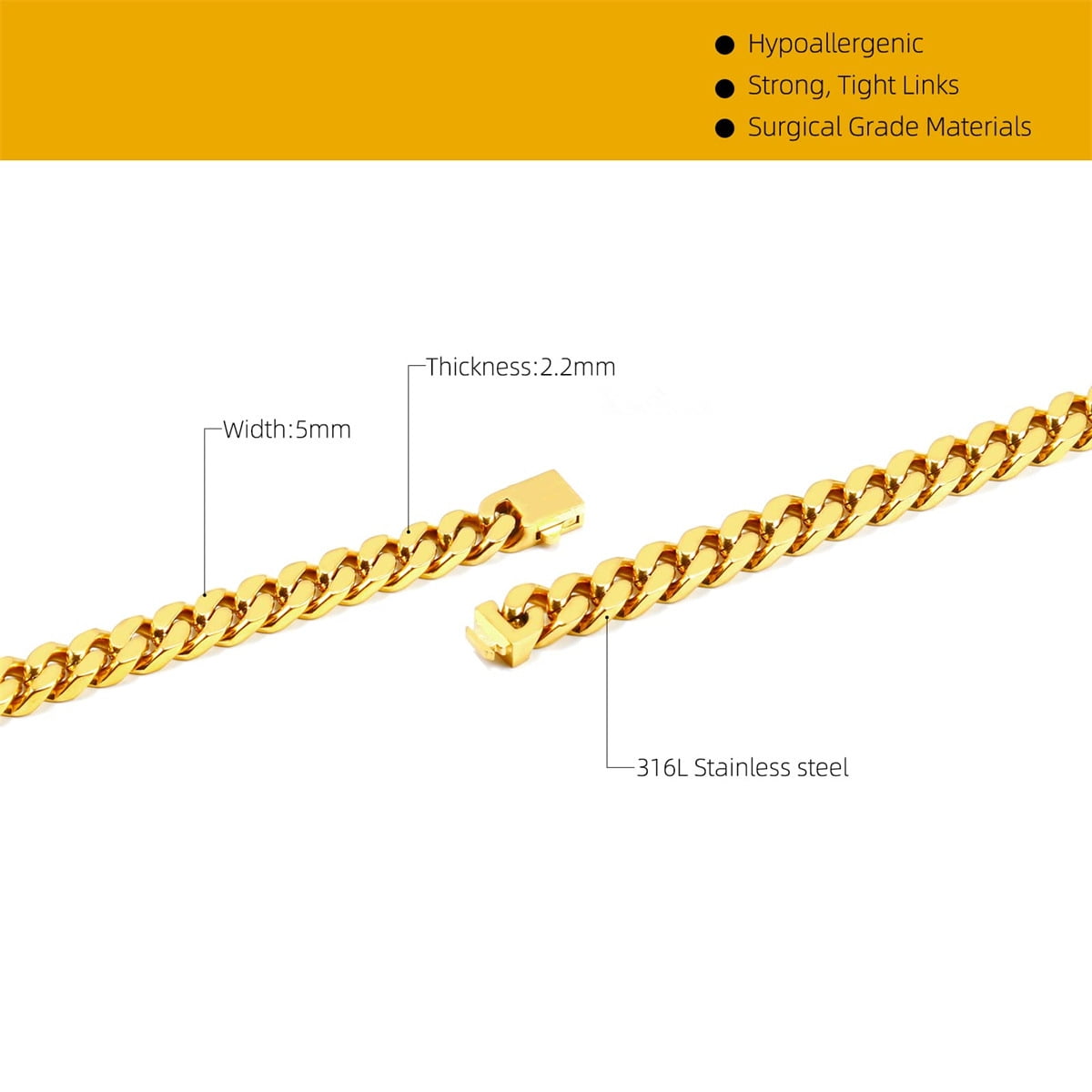 Italian Solid 18k Gold Over 925 Sterling Silver Chain Necklace for Men Women, 3.5mm, 5mm Diamond Cut Cuban Link Chain, Sturdy & Shiny & Not Easy to Fade & Comfortable 16 18 20 22 24 26 Inch