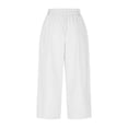 thumbnail image 5 of FRSASU Women's Pants Casual Solid Color Button Elastic Waist Fashion Loose Cropped Pants with Pockets White, 5 of 6