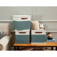 thumbnail image 3 of DECOMOMO 3-Pack Stackable Foldable Cube Storage Bin W/ Lids | Rugged Canvas Fabric Container with PU Handles, 3 of 7
