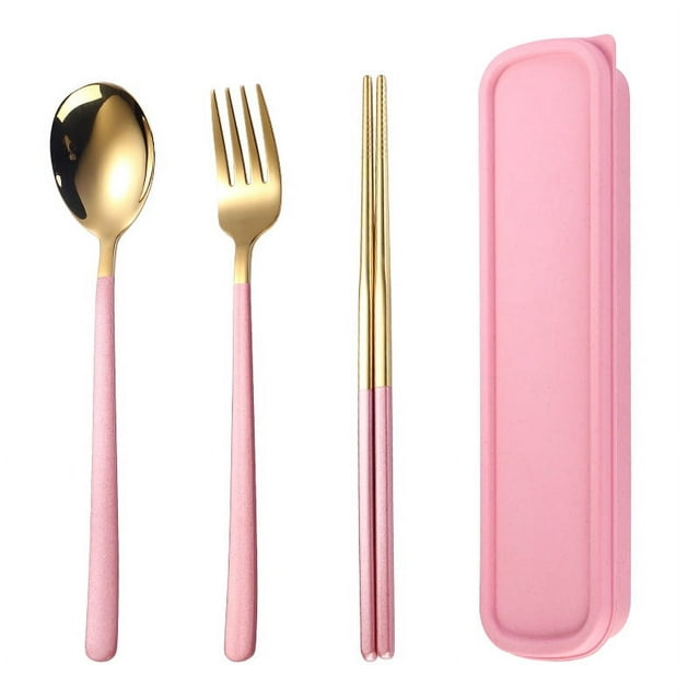 Zhuge 4pcs Cutlery Set Stainless Steel Flatware , Food-Grade Serving Cutlery Set Tableware Eating Utensils Set,Gold Pink