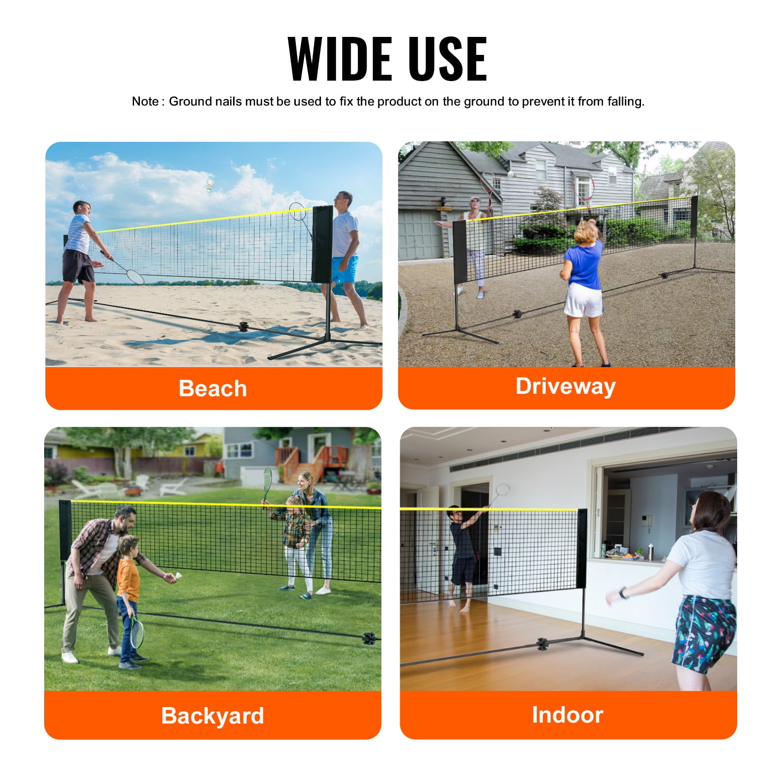 KFFKFF Badminton Mesh, Badminton Net with Variable Height, 20ft Broad Collapsible Badminton Mesh, Movable Badminton Net Kit including Poles, Stand, Carrier, Racquets, Nylon Birdies