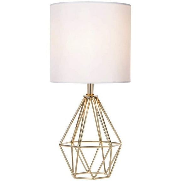 COTULIN Gold Modern Hollow Out Base Living Room Bedroom Small Table Lamp,Bedside Lamp with Metal Base and White Fabric Shade