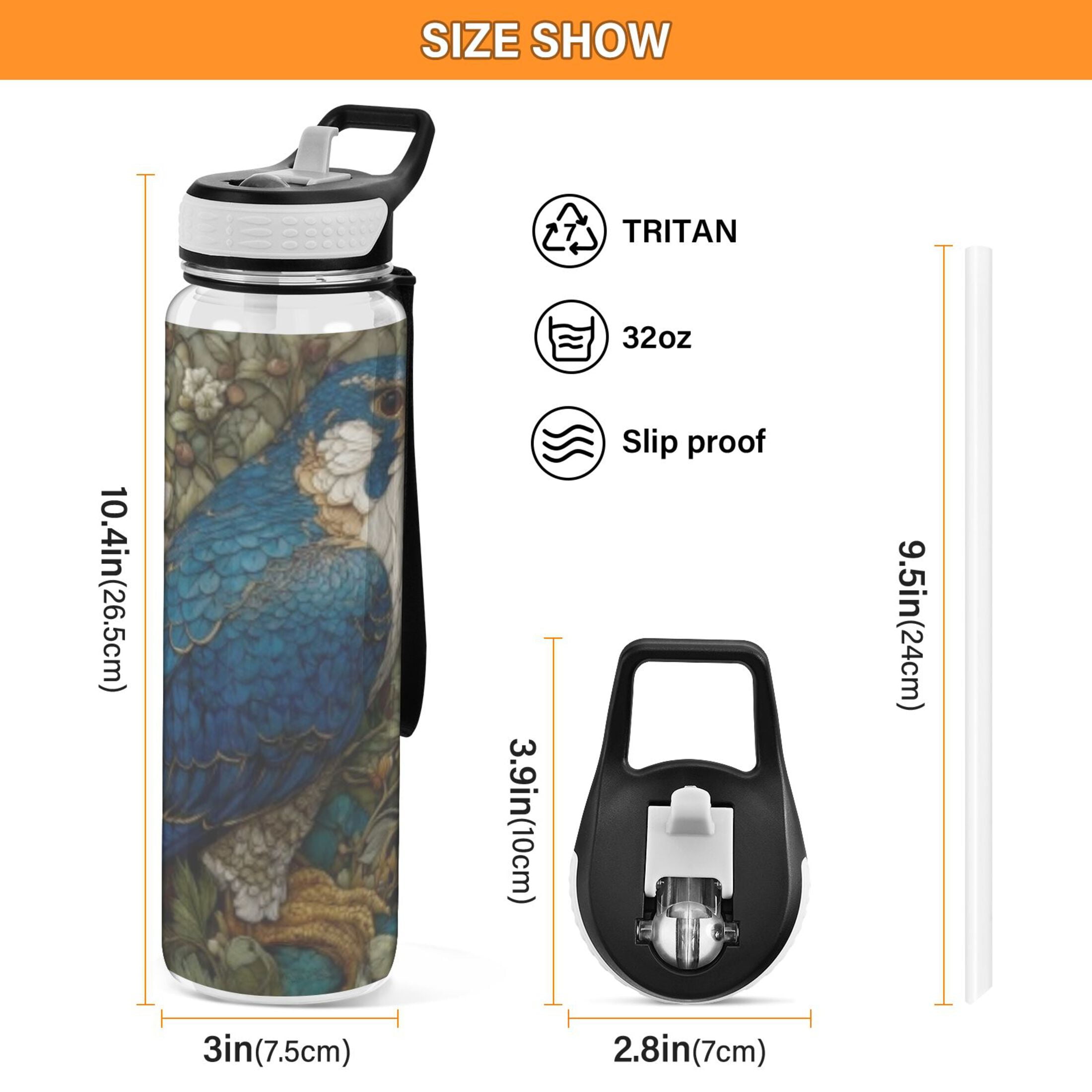 BZSMCE Sport Bottle Stained Glass Blue Bird Outdoor sports Water Bottle Size: 10.4x3in