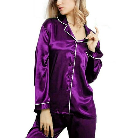 

ZAXARRA Women Lady Silk Satin Pajamas Set Sleepwear Homewear