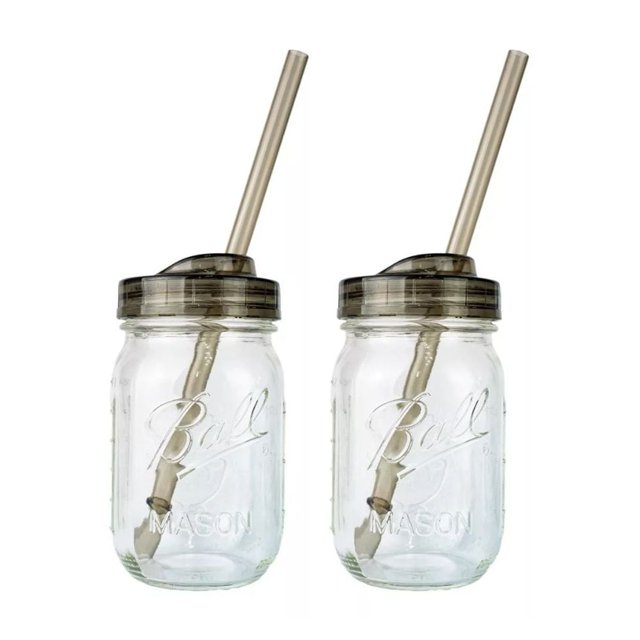 2 Piezas Frascos Vidrio Mason Jars Con Tapa Humo Boca Regular Cristal Almacenamiento Bebidas Alimentos Organizador Cocina