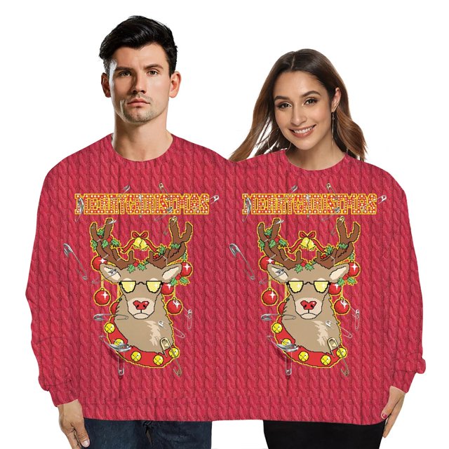 Sudadera de cuello redondo para dos personas, camisas de Navidad feas, Jersey informal, ropa de Año Nuevo para pareja, Otoño e Invierno