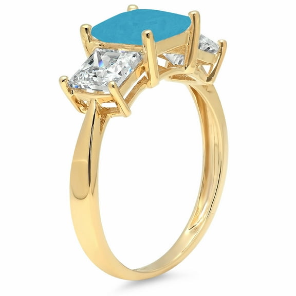 2.5 ct Princess Cut Simulated Turquoise Three-Stone Engagement Ring for Women in 14K Yellow Gold